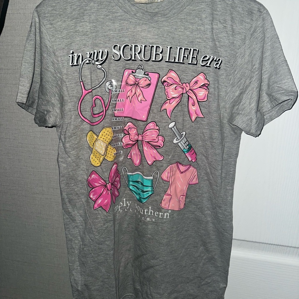 Simply Southern Gray Tee with Pink Scrub Design
